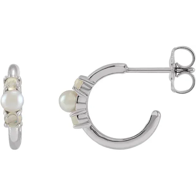 Earrings Fire Brilliance Pearl and Opal Accented Huggies Hoop Earrings