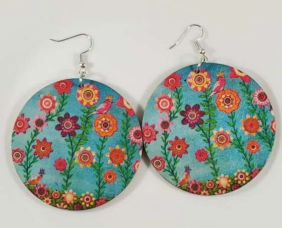 Earrings polly E1250 Large Round Wooden Flowers Earrings