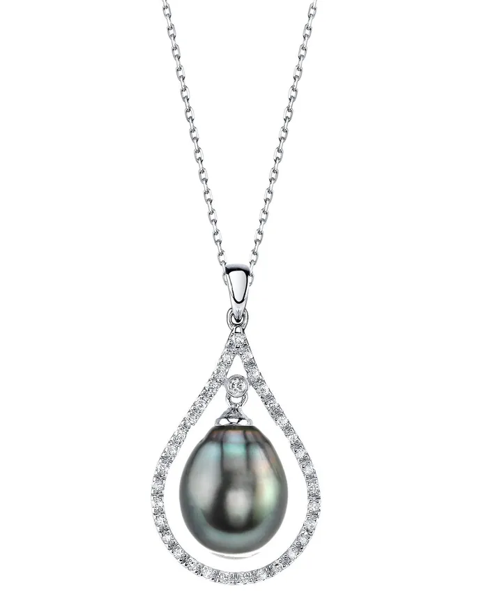 Earrings spt Black Tahitian DropShape Pearl Diamond Diadem Pendant