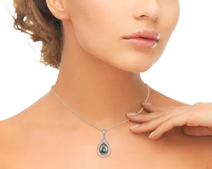 Earrings spt Black Tahitian DropShape Pearl Diamond Diadem Pendant