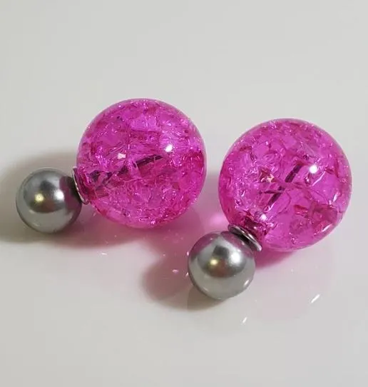 Earrings Susan AZ1442 Gray Pearl Hot Pink Ice Breaker Double Ball Earrings
