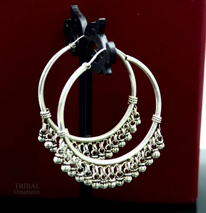 Earrings TRIBAL ORNAMENTS 925 sterling silver handmade fabulous hoops earring with gorgeous hanging drops customized large earring personalized gift s1012 Earrings TRIBAL ORNAMENTS 925 sterling silver handmade fabulous hoops earring with gorgeous hanging drops customized large earring personalized gift s1012