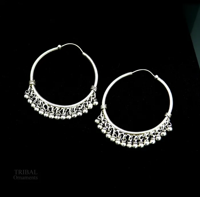 Earrings TRIBAL ORNAMENTS 925 sterling silver handmade fabulous hoops earring with gorgeous hanging drops customized large earring personalized gift s1012