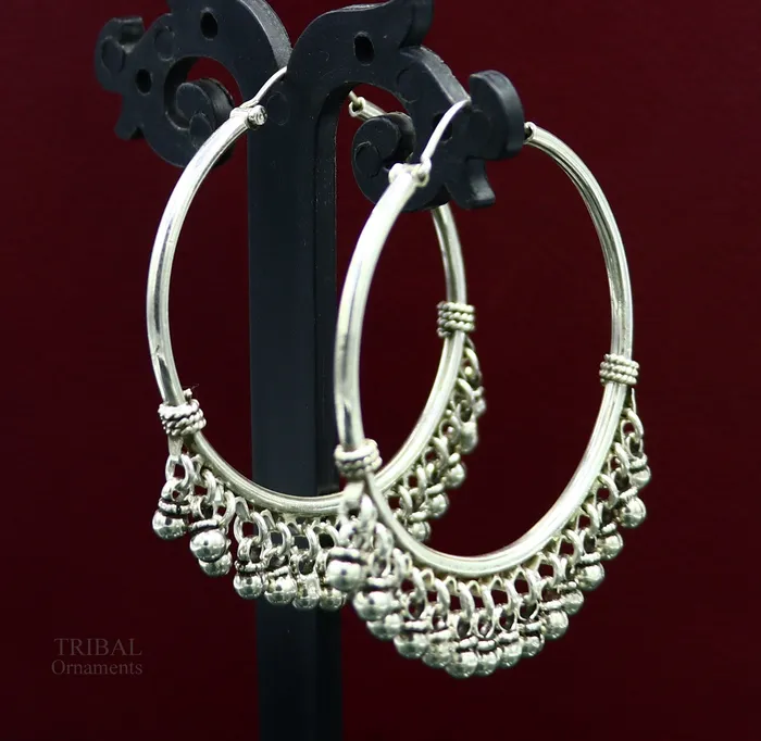 Earrings TRIBAL ORNAMENTS 925 sterling silver handmade fabulous hoops earring with gorgeous hanging drops customized large earring personalized gift s1012