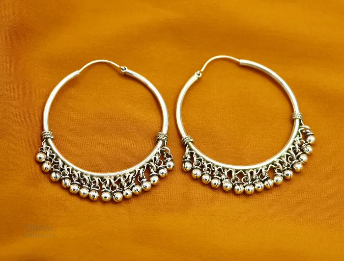 Earrings TRIBAL ORNAMENTS 925 sterling silver handmade fabulous hoops earring with gorgeous hanging drops customized large earring personalized gift s1012