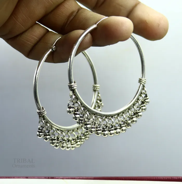 Earrings TRIBAL ORNAMENTS 925 sterling silver handmade fabulous hoops earring with gorgeous hanging drops customized large earring personalized gift s1012