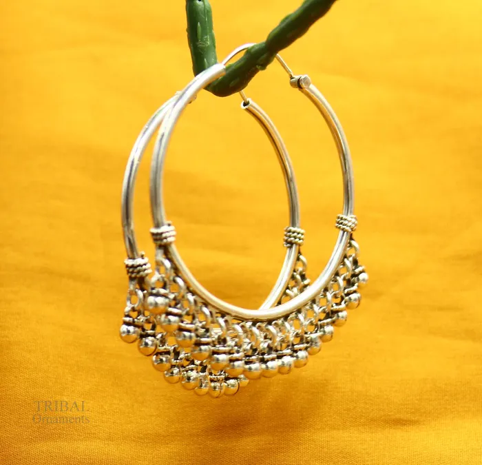 Earrings TRIBAL ORNAMENTS 925 sterling silver handmade fabulous hoops earring with gorgeous hanging drops customized large earring personalized gift s1012