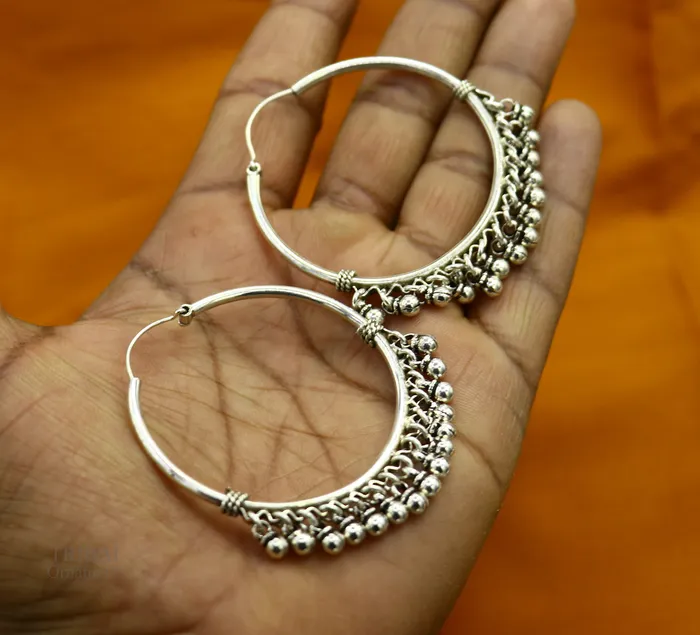Earrings TRIBAL ORNAMENTS 925 sterling silver handmade fabulous hoops earring with gorgeous hanging drops customized large earring personalized gift s1012