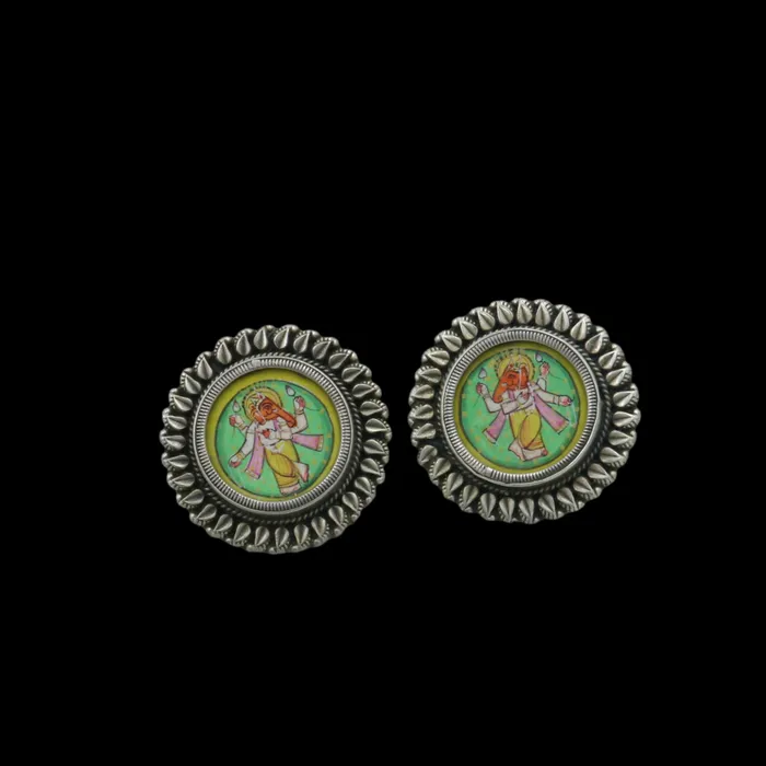 Earrings TRIBAL ORNAMENTS 925 sterling silver lord Ganesha painting miniature art Painting hoops earring s1337 Earrings TRIBAL ORNAMENTS 925 sterling silver lord Ganesha painting miniature art Painting hoops earring s1337