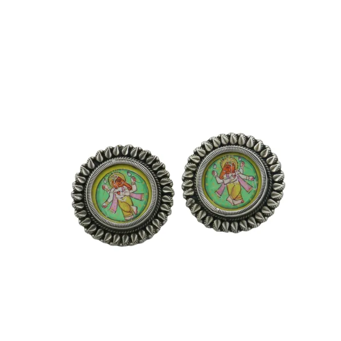 Earrings TRIBAL ORNAMENTS 925 sterling silver lord Ganesha painting miniature art Painting hoops earring s1337 Earrings TRIBAL ORNAMENTS 925 sterling silver lord Ganesha painting miniature art Painting hoops earring s1337