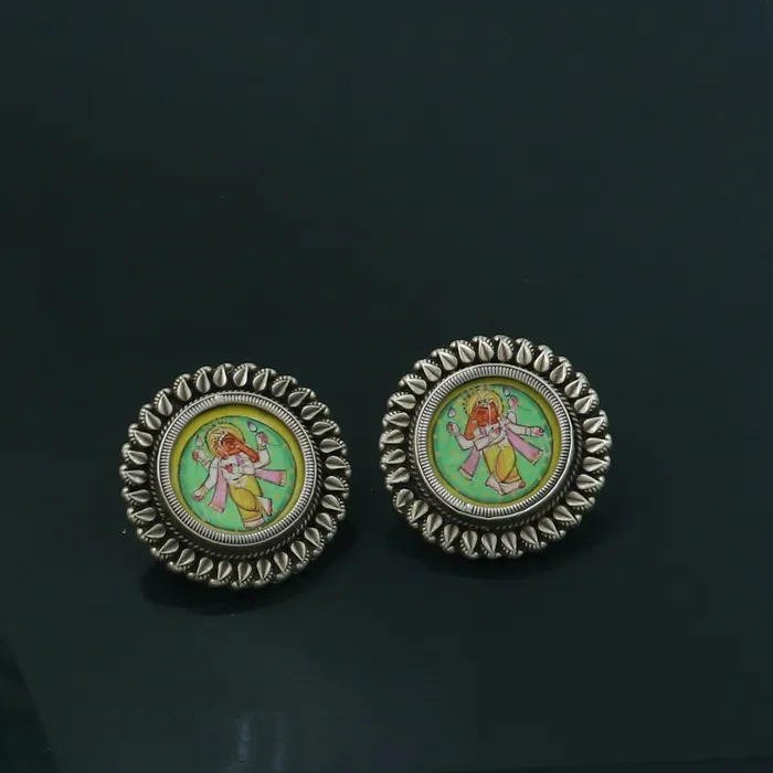 Earrings TRIBAL ORNAMENTS 925 sterling silver lord Ganesha painting miniature art Painting hoops earring s1337 Earrings TRIBAL ORNAMENTS 925 sterling silver lord Ganesha painting miniature art Painting hoops earring s1337