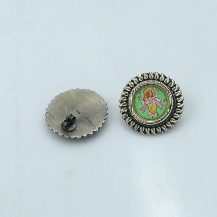 Earrings TRIBAL ORNAMENTS 925 sterling silver lord Ganesha painting miniature art Painting hoops earring s1337 Earrings TRIBAL ORNAMENTS 925 sterling silver lord Ganesha painting miniature art Painting hoops earring s1337