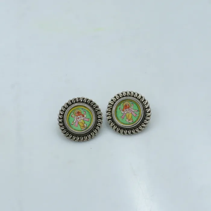 Earrings TRIBAL ORNAMENTS 925 sterling silver lord Ganesha painting miniature art Painting hoops earring s1337 Earrings TRIBAL ORNAMENTS 925 sterling silver lord Ganesha painting miniature art Painting hoops earring s1337