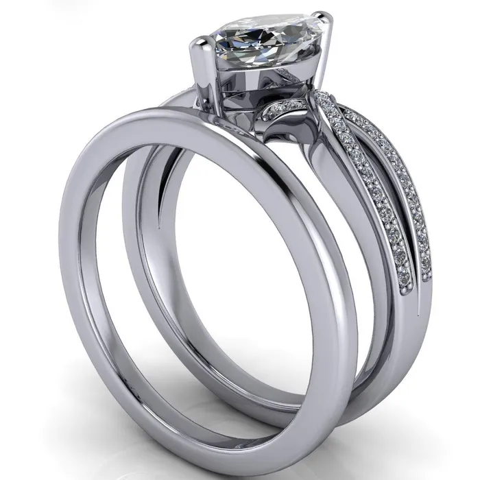 Eden Marquise Center Stone Diamond Channel Split Shank Ring Fire Brilliance Rings