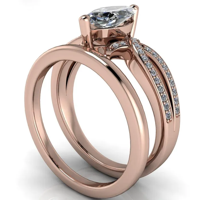 Eden Marquise Center Stone Diamond Channel Split Shank Ring Fire Brilliance Rings