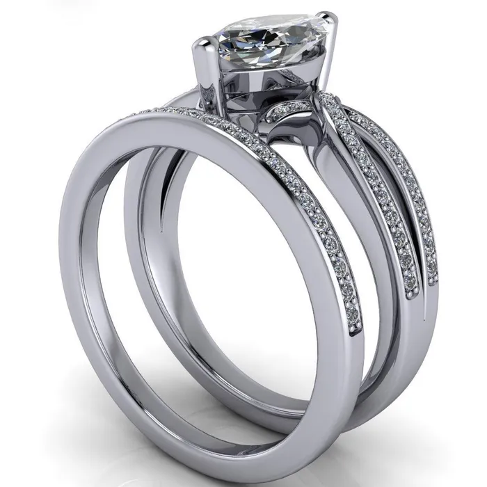 Eden Marquise Center Stone Diamond Channel Split Shank Ring Fire Brilliance Rings