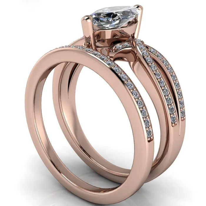 Eden Marquise Center Stone Diamond Channel Split Shank Ring Fire Brilliance Rings