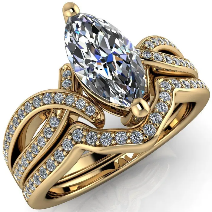 Eden Marquise Center Stone Diamond Channel Split Shank Ring Fire Brilliance Rings