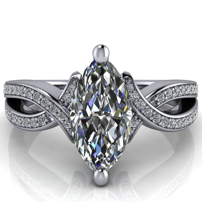 Eden Marquise Center Stone Diamond Channel Split Shank Ring Fire Brilliance Rings