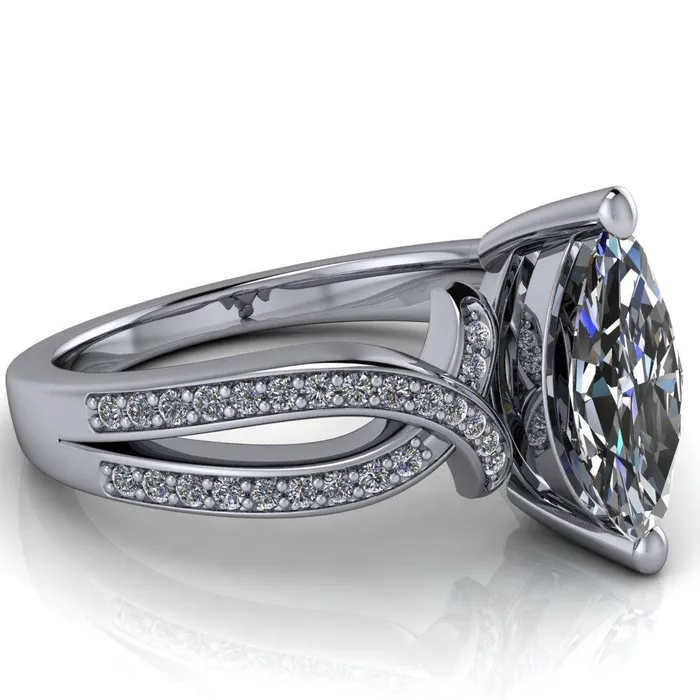 Eden Marquise Center Stone Diamond Channel Split Shank Ring Fire Brilliance Rings