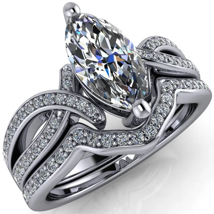 Eden Marquise Center Stone Diamond Channel Split Shank Ring Fire Brilliance Rings