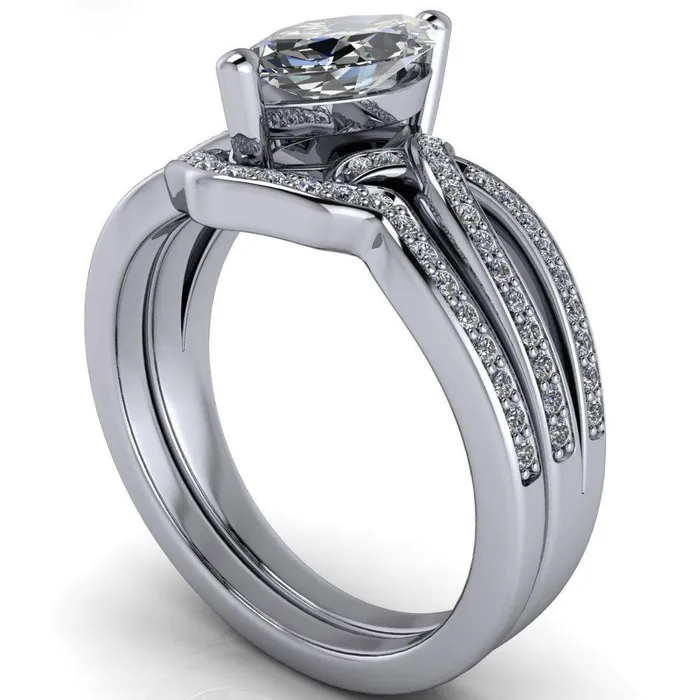Eden Marquise Center Stone Diamond Channel Split Shank Ring Fire Brilliance Rings