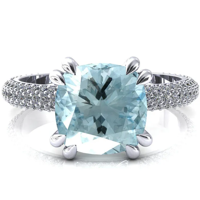 Elley Cushion Aqua Blue Spinel 4 Claw Prong Diamond Accent Engagement Ring Fire Brilliance Rings Elley Cushion Aqua Blue Spinel 4 Claw Prong Diamond Accent Engagement Ring Fire Brilliance Rings