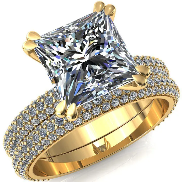 Elley PrincessSquare Moissanite 4 Claw Prong Diamond Accent Engagement Ring Fire Brilliance Rings Elley PrincessSquare Moissanite 4 Claw Prong Diamond Accent Engagement Ring Fire Brilliance Rings
