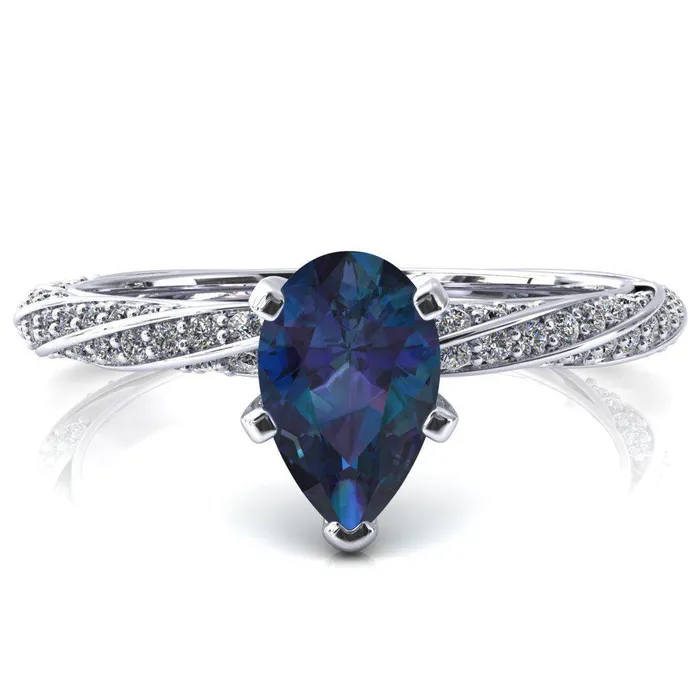 Elysia Pear Alexandrite 5 Prong 34 Eternity Diamond Accent Ring Fire Brilliance Rings Elysia Pear Alexandrite 5 Prong 34 Eternity Diamond Accent Ring Fire Brilliance Rings