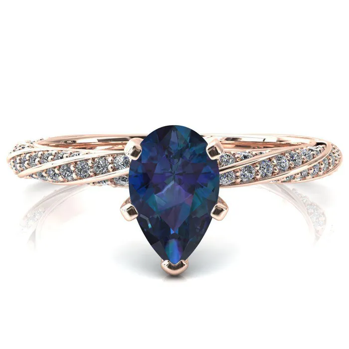 Elysia Pear Alexandrite 5 Prong 34 Eternity Diamond Accent Ring Fire Brilliance Rings
