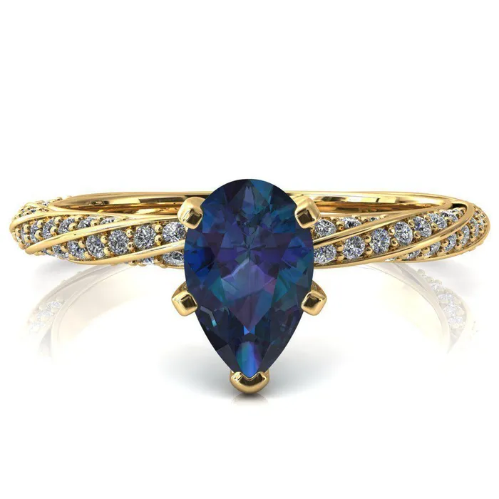 Elysia Pear Alexandrite 5 Prong 34 Eternity Diamond Accent Ring Fire Brilliance Rings