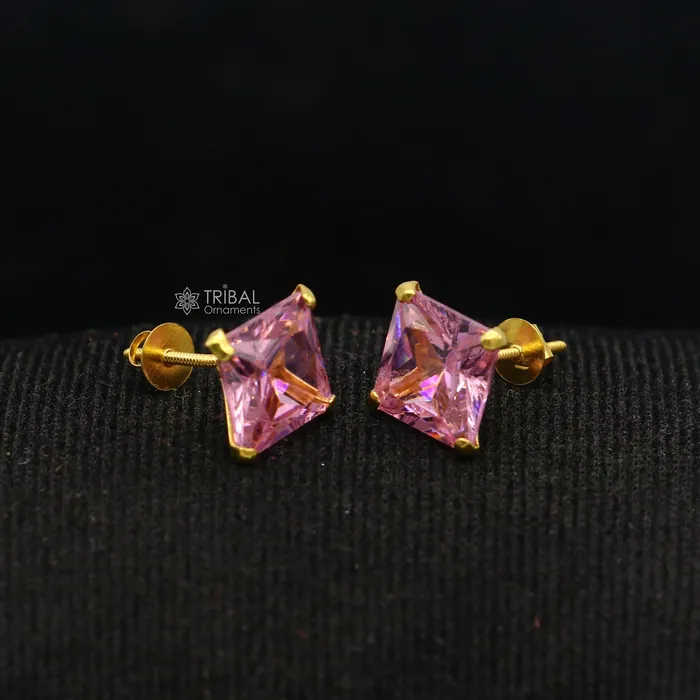 Exclusive 14kt yellow gold handmade single cubic zircon stone square shape stud earring cartilage customized unisex jewelry er180 TRIBAL ORNAMENTS Earrings Exclusive 14kt yellow gold handmade single cubic zircon stone square shape stud earring cartilage customized unisex jewelry er180 TRIBAL ORNAMENTS Earrings