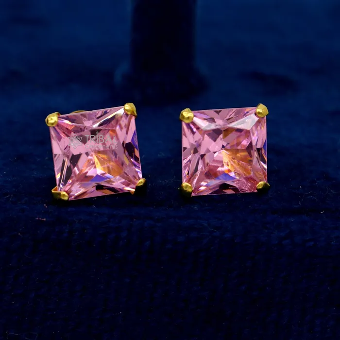 Exclusive 14kt yellow gold handmade single cubic zircon stone square shape stud earring cartilage customized unisex jewelry er180 TRIBAL ORNAMENTS Earrings Exclusive 14kt yellow gold handmade single cubic zircon stone square shape stud earring cartilage customized unisex jewelry er180 TRIBAL ORNAMENTS Earrings