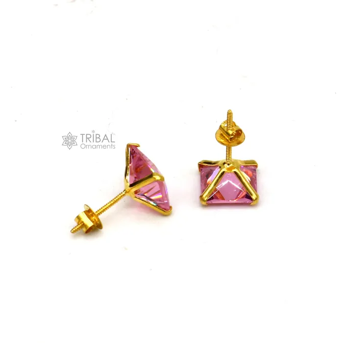 Exclusive 14kt yellow gold handmade single cubic zircon stone square shape stud earring cartilage customized unisex jewelry er180 TRIBAL ORNAMENTS Earrings Exclusive 14kt yellow gold handmade single cubic zircon stone square shape stud earring cartilage customized unisex jewelry er180 TRIBAL ORNAMENTS Earrings