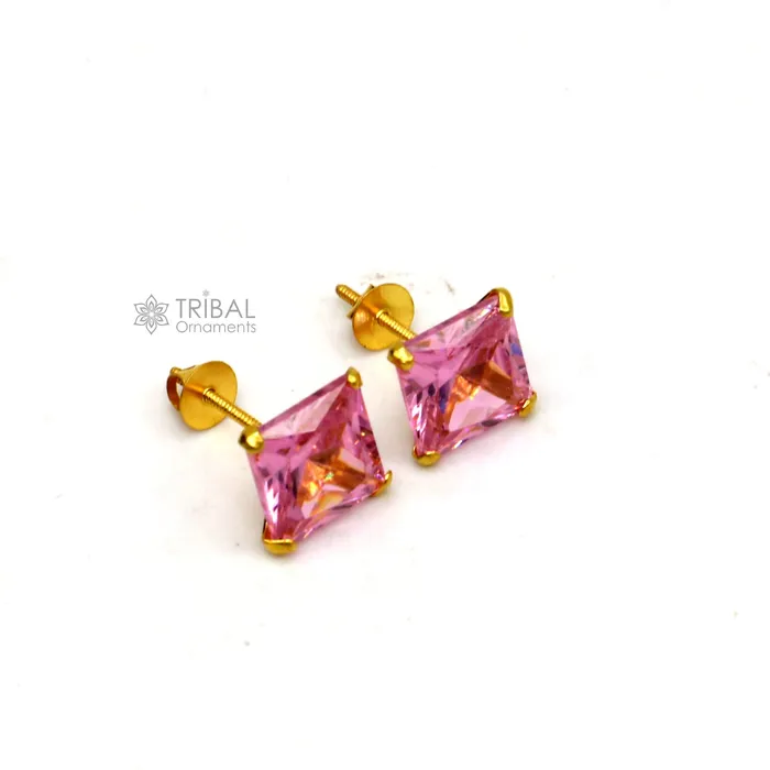 Exclusive 14kt yellow gold handmade single cubic zircon stone square shape stud earring cartilage customized unisex jewelry er180 TRIBAL ORNAMENTS Earrings Exclusive 14kt yellow gold handmade single cubic zircon stone square shape stud earring cartilage customized unisex jewelry er180 TRIBAL ORNAMENTS Earrings