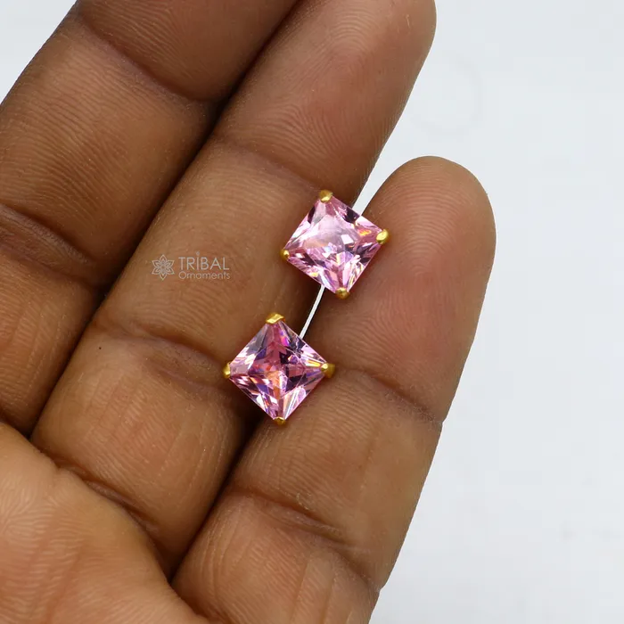 Exclusive 14kt yellow gold handmade single cubic zircon stone square shape stud earring cartilage customized unisex jewelry er180 TRIBAL ORNAMENTS Earrings Exclusive 14kt yellow gold handmade single cubic zircon stone square shape stud earring cartilage customized unisex jewelry er180 TRIBAL ORNAMENTS Earrings