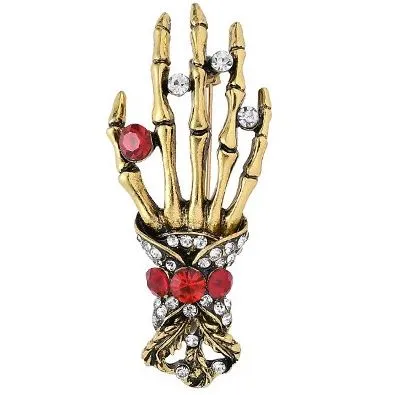 F121 Gold Skeleton Hand with Rhinestones Fashion Pin POLLY Necklaces