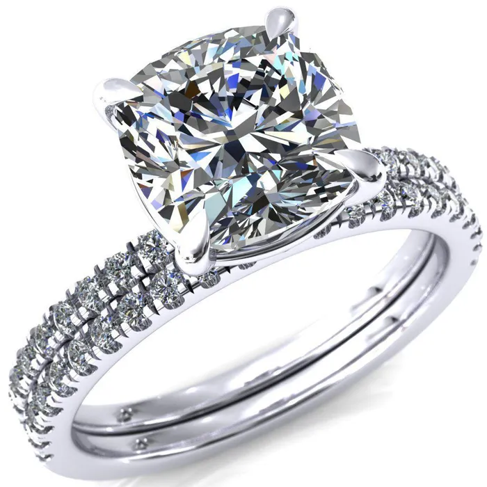 Fire Brilliance Alessandra Cushion Center Stone 4 Claw Prong Diamond Accent Engagement Ring Rings Fire Brilliance Alessandra Cushion Center Stone 4 Claw Prong Diamond Accent Engagement Ring Rings