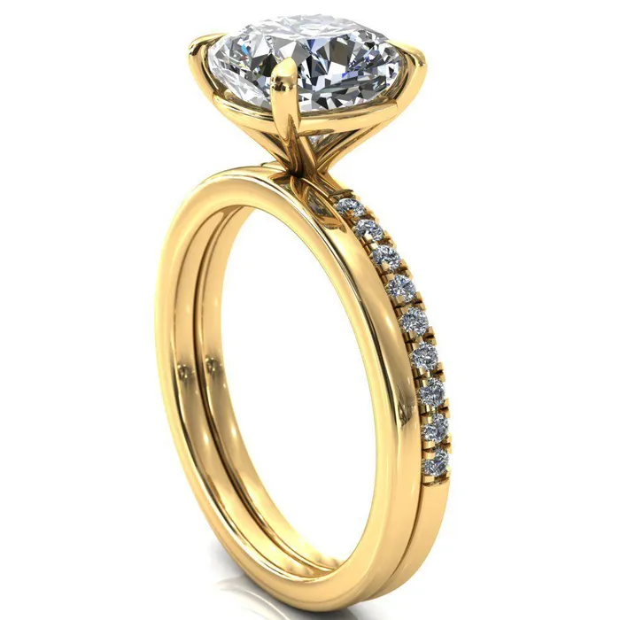 Fire Brilliance Alessandra Cushion Center Stone 4 Claw Prong Diamond Accent Engagement Ring Rings