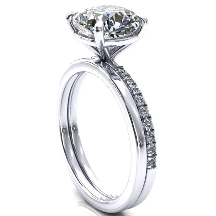 Fire Brilliance Alessandra Cushion Center Stone 4 Claw Prong Diamond Accent Engagement Ring Rings