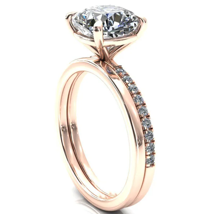 Fire Brilliance Alessandra Cushion Center Stone 4 Claw Prong Diamond Accent Engagement Ring Rings