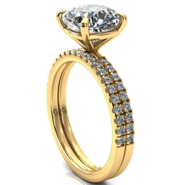 Fire Brilliance Alessandra Cushion Center Stone 4 Claw Prong Diamond Accent Engagement Ring Rings