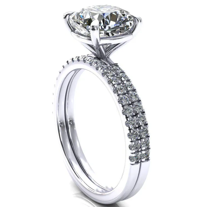 Fire Brilliance Alessandra Cushion Center Stone 4 Claw Prong Diamond Accent Engagement Ring Rings