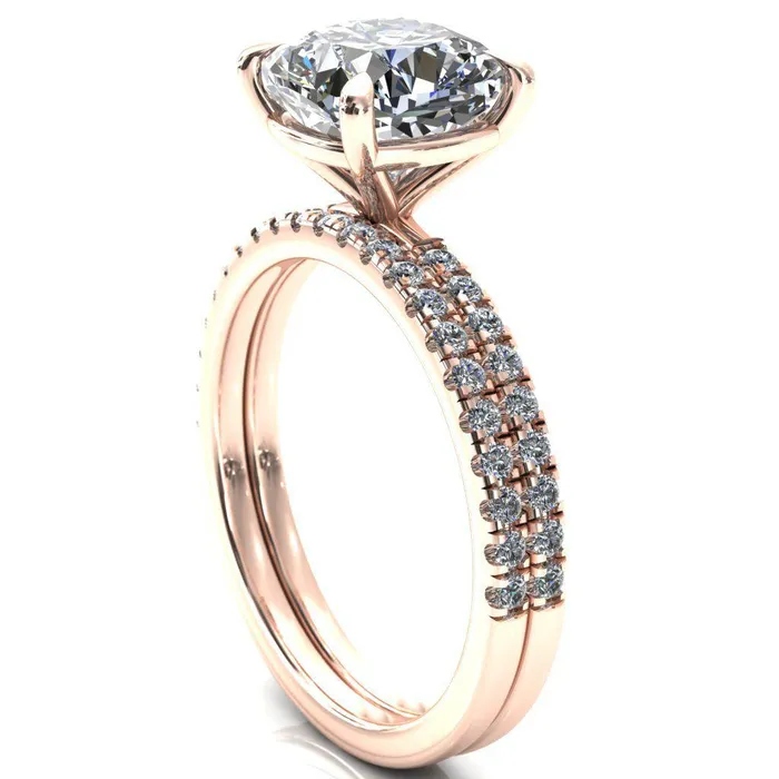 Fire Brilliance Alessandra Cushion Center Stone 4 Claw Prong Diamond Accent Engagement Ring Rings