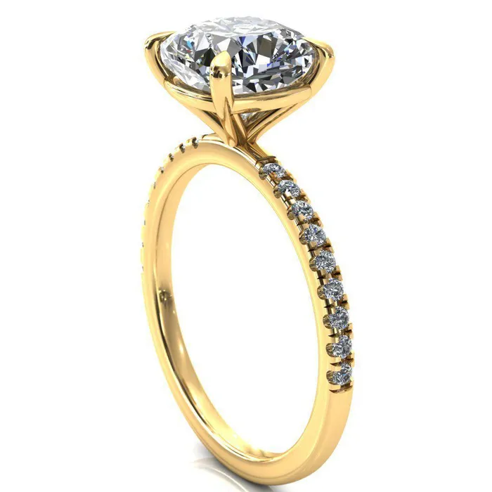 Fire Brilliance Alessandra Cushion Center Stone 4 Claw Prong Diamond Accent Engagement Ring Rings