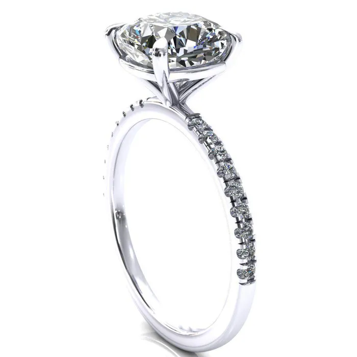 Fire Brilliance Alessandra Cushion Center Stone 4 Claw Prong Diamond Accent Engagement Ring Rings
