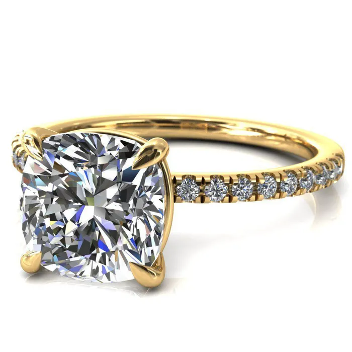 Fire Brilliance Alessandra Cushion Center Stone 4 Claw Prong Diamond Accent Engagement Ring Rings