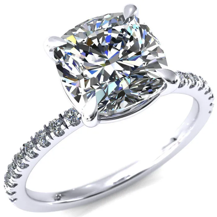 Fire Brilliance Alessandra Cushion Center Stone 4 Claw Prong Diamond Accent Engagement Ring Rings