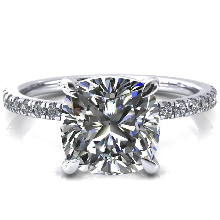 Fire Brilliance Alessandra Cushion Center Stone 4 Claw Prong Diamond Accent Engagement Ring Rings