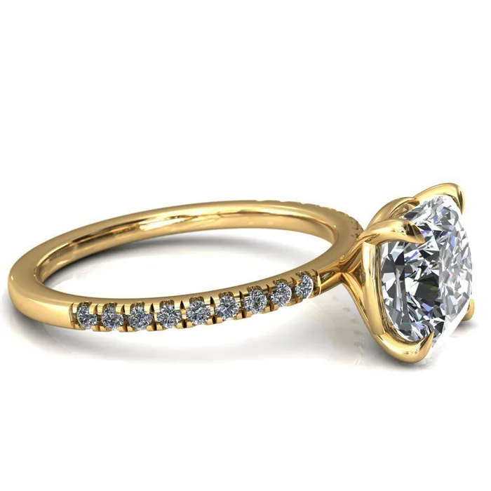 Fire Brilliance Alessandra Cushion Center Stone 4 Claw Prong Diamond Accent Engagement Ring Rings
